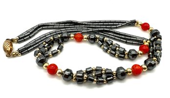 Lot 2SL - Hermatite & Carnelian Steely & Orange Stone Necklace