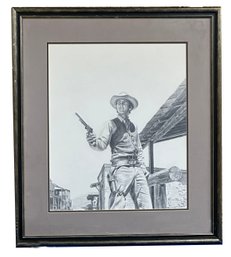 Lot 356JR- Cowboy Gunslinger Black And White Pen And Ink Drawing Signed By Artist Mort Kunstler