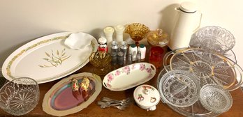 Lot 97- Kitchen Items - Vintage Glassware - Trays - Salt & Peppers - Bowls - Amber Glass