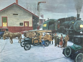 Lot 362JR- 'Holiday Homecoming' Trains Top Art Signed By Civil War Artist Mort Kunstler Numbered 356/1000