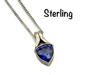 Lot 6SL - Sterling Silver Necklace & Gem Stone Pendant Sierra Signed Sonoma Art Works - Vermont