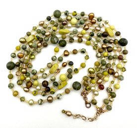 Lot 8SL - 27 Inch Triple Strand Jasper, Pearl, Stones Necklace