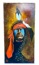 Lot 373SES- Native American Indian Warrior Original Painting On Canvas - Signed DF