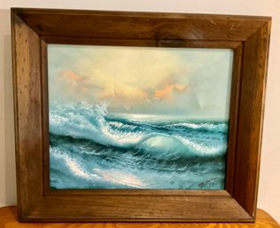 Lot 208SES- Choppy Sea Oil Painting - Signed With Wood Frame