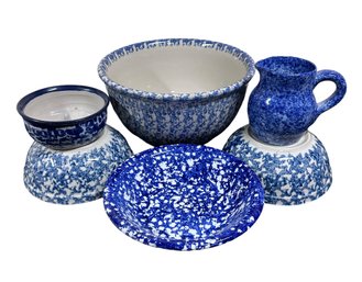 Lot 302- Spongeware Pottery Stoneware - Large 10 Inch Bowl - Creamer - Bowls - Apple Baker - Gibson - Italy