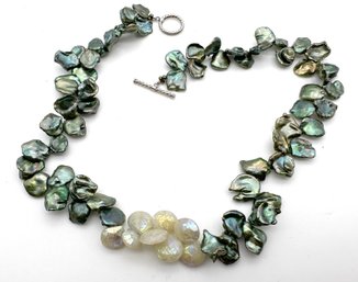 Lot 13SL - Unique! Blue Green Keshi Freshwater Pearls Moonstones Necklace