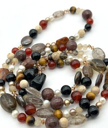 Lot 14SL - 45 Inch Rope Necklace Carnelian Onyx Tiger Eye Quartz Pearl