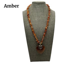 Lot 20- Sterling Silver And Amber Necklace- Heart Pendant