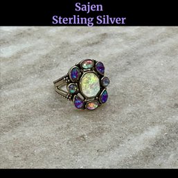 Lot 15- Signed Sajen Sterling Silver Opal Crystal Ring Size 8