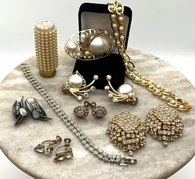 Lot 20- Jewelry Lot - Lipstick Holder- Clip On Earrings- Rhinestones- Napier- WEISS- Lot Of 9