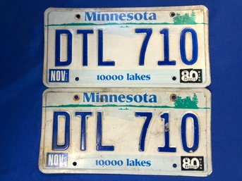 Lot 407 - Minnesota Pair Of Vintage License Plates - 1980 - 10000 Lakes