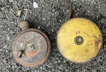 Lot 71 - Lot Of Two Antique Crank Tape And String Measure Dispensers - Machinist - Contractor