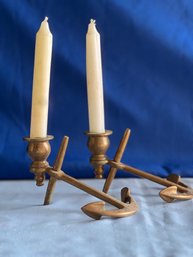 Lot 404- Antique Brass Anchor Candle Stick Holders - 2 - Nautical - Beach - Decor