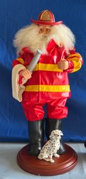 Lot 407- Christmas Decor- Fireman Santa Claus With Dalmatian Dog & Hose