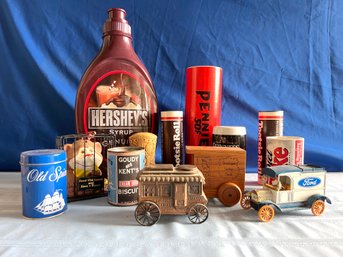 Lot 412- Advertising Banks- Hershey - Popcorn - Old Spice - Guiness- Monkey - Fire Truck - ERTL Ford Model T