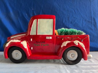 Lot 427- Christmas Noel Decor - Red Ceramic BIG Tree Iconic Farm Truck With Trees