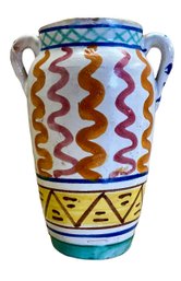 Lot 62- Assisi Italy Pottery Double Handle Vase - Signed - 8 Inches