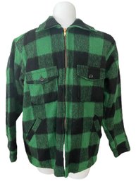 Lot 15- CAMPY! Green Buffalo Plaid Wool Coat Made In USA Mens Vintage Size Large