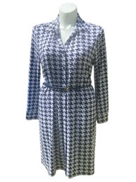 Lot 304SES - Anne Klein Leo Collections Belted Navy & White Houndstooth Dress  XL With Tags