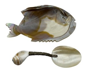 Lot 44- Made Of Shell Fish Dish With Matching Spoon