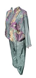 Lot 709NM - Vintage Abvien All Silk Lounge Windbreaker Suit Jacket And Pants Set Size Large