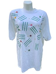 Lot 723NM - 1980s Vintage Crystal Embellished JP Williams  Single Stitch T-Shirt One Size Fits All