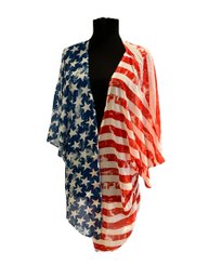 Lot 403- American Flag Red, White & Blue One Size Sheer Beach Cover Up - USA - Patriotic - July 4 - Roomy!
