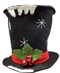 Lot-17RR- Large TREE TOPPER Hat Black Snowman Holly Bells Christmas Decor