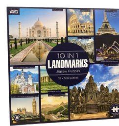 Lot 25RR- New In Sealed Box Professor 10 Puzzles X 500 Pieces Landmarks List Of Landmarks In Description