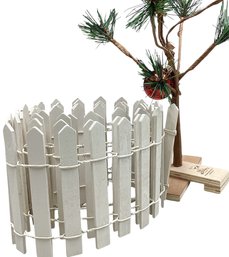 Lot 47RR- White Wooden Fence For Villages Stores Easily Peanuts Charlie Brown Christmas Tree Red Ornament