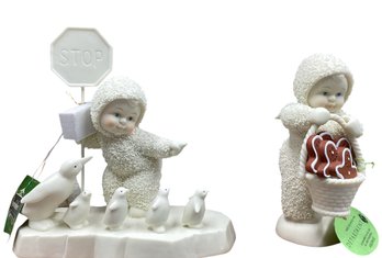 Lot 58RR- Department 56 Snowbabies Bisque 2 Figurines Would You Like A Cookie? School Crossing - Dept 56