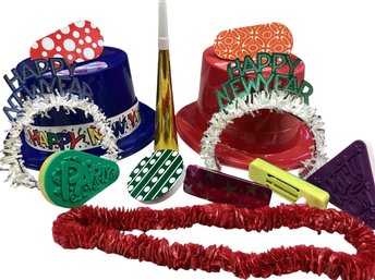 Lot 64RR- HAPPY NEW YEAR! Vintage New Years Party Lot 13 Pieces Tin Party Noise Makers Horn Hats