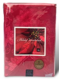 Lot 711NM - Holiday Wonderland Collection Oblong 60 X 120 Red Tablecloth With 8 Napkins