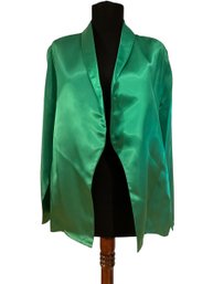 Lot 60SES- Green Satin Jacket - Womens Small - Captree - Vintage Holiday Party