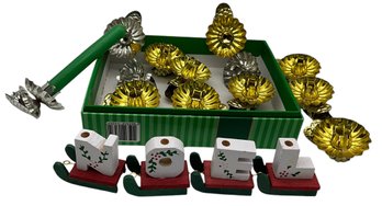 Lot 73SES- French Christmas Tree Candle Clips- Wooden NOEL Candle Holder Train - Decor