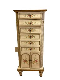 Lot 16SES- GORGEOUS! Jewelry Armoire Stand With Side Cabinets - Open Top And Mirror