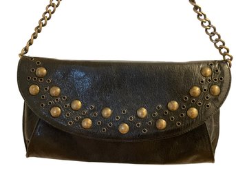Lot 23SES- Susan Farber Collection Black Leather Purse With Stud Hardware & Chain Strap