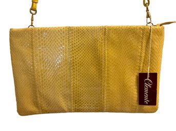 Lot 27SES- 1980s NEW Clemente Genuine Snake Skin Yellow Purse Shoulder Bag