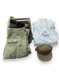 Lot 23SUN- 1960s US MILITARY Vintage Vietnam Army Dress Shirts & Trousers - Jungle Pants  - Officer - Hat