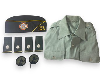 Lot 24SUN- 1960s Lot US VFW Cap - MILITARY Vintage Vietnam Army Dress Shirt Officer Patches