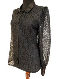 Lot 51- 1980s Worthington Black Lace Blouse Top Womens Size Small