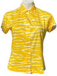 Lot 216SES - Vintage In Charge T-Shirt Yellow And White Animal Print Button Down