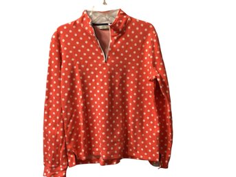Lot 89RR- Orvis Women's Sweatshirt Quarter Zip Size Large Orange White Polka Dots