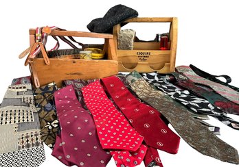 Lot 78- Mens Neck Ties - Dior - Valentino - 2 Shoe Shine Kits - Newsboy Hat