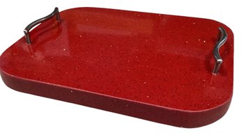 Lot 35RR- Custom Made Granite Cheese Charcuterie Board Hot Board RED Silver Sparkles Silver Handles