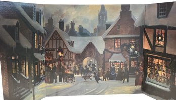 Lot 90RR- Vintage Byers Choice Carolers Victorian Villages Lloyd Garrison Back Drop Three Panels