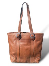 Lot 10NM - Brown Leather Coach Zip Top Shoulder Purse Bag