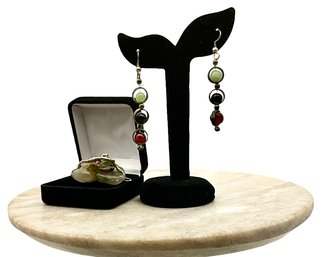 Lot 12- Hand Crafted Chunky Stone Pendant And Earrings