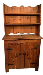 Lot 10- Cute Knotty Pine Kitchen Cupboard Pantry Hutch Cabinet - Vintage Country Furniture