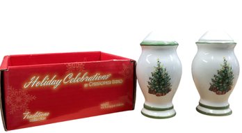 Lot 78RR - Christopher Radko Holiday Christmas Celebrations Salt And Pepper Shakers Tree Design